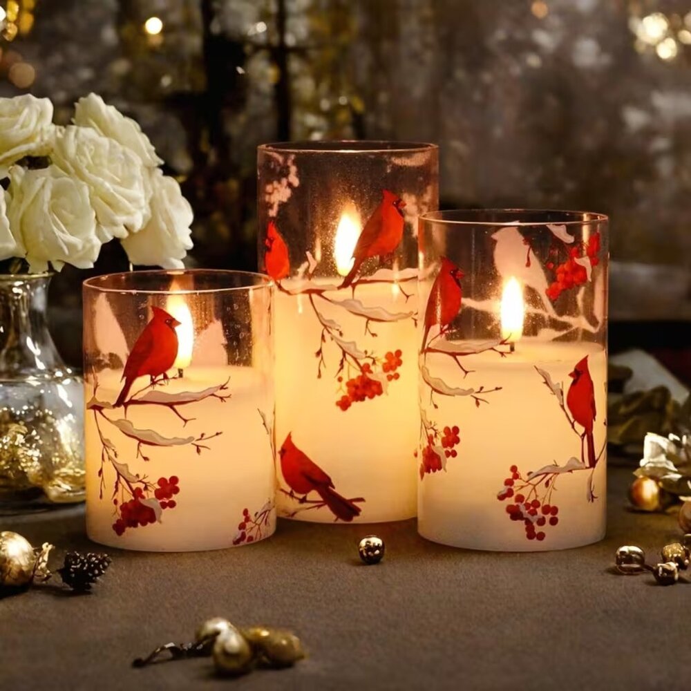 3 pc Cardinal Flameless Candles - Picture 3 of 4